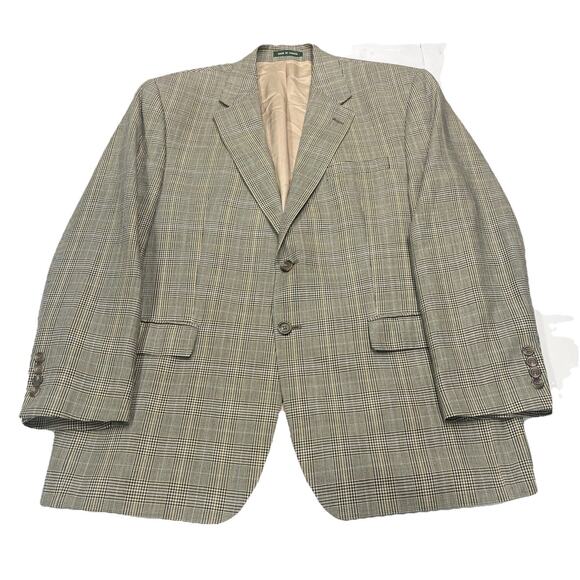 Vintage Lauren Ralph Lauren Houndstooth Silk Wool 2 Button Blazer Men’s Size 44R - Picture 1 of 16